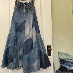 One of a Kind Vintage Patched Together Denim Skirt Sz S